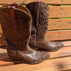Lucchese Sierra Curly L Red Accent Western Boots